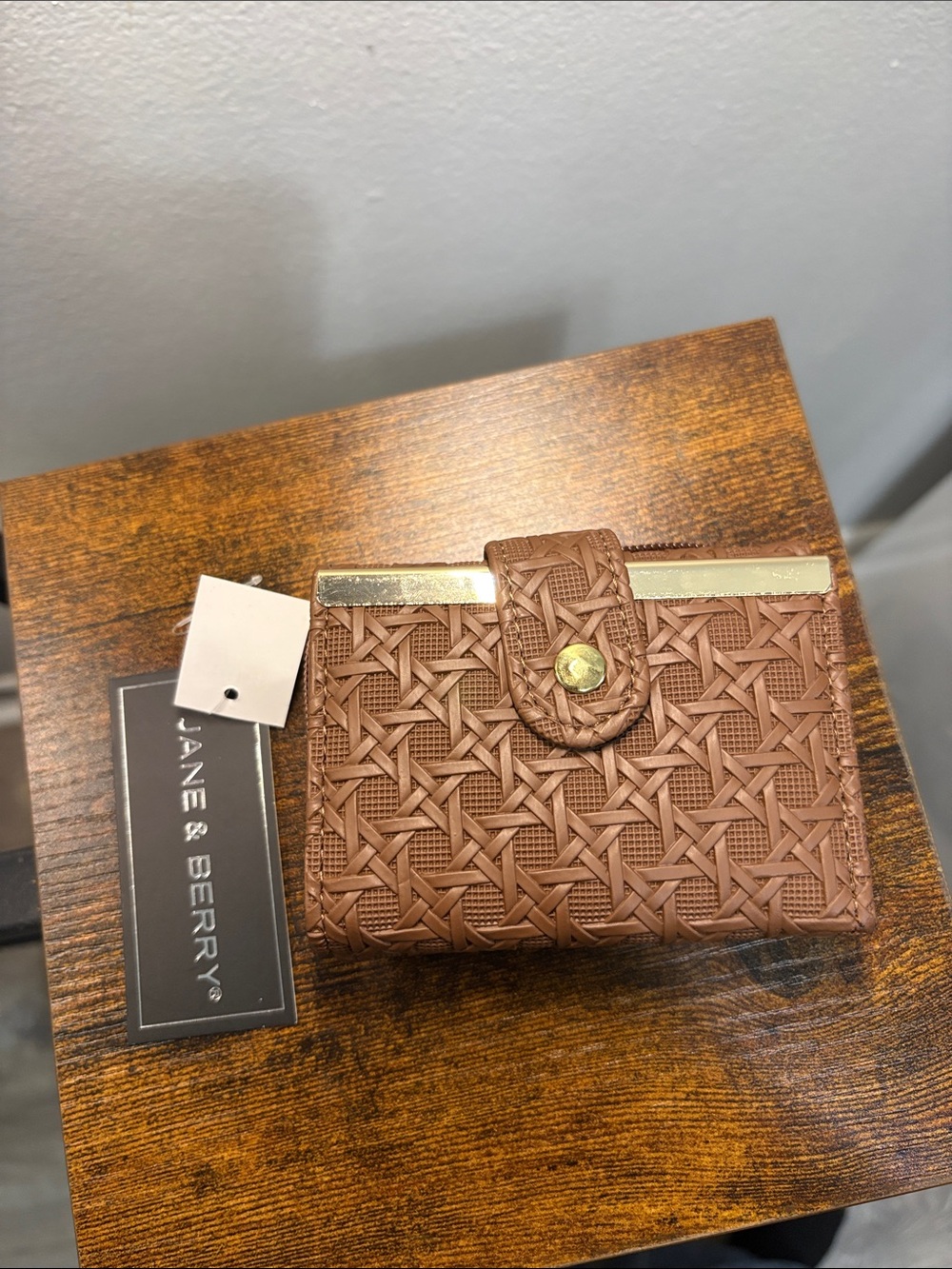 Jane & Berry Brown Woven Women's Wallet with Gold Accent